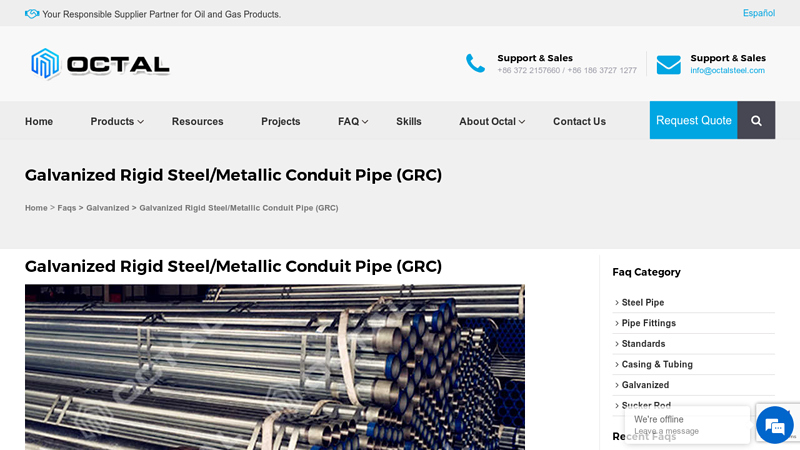 Galvanized Rigid Steel/Metallic Conduit Pipe (GRC)