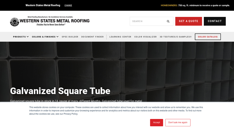 Galvanized Square Tube. Immediate Availability