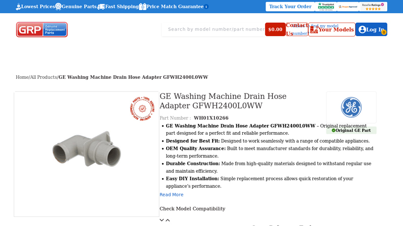 GE Washing Machine Drain Hose Adapter GFWH2400L0WW