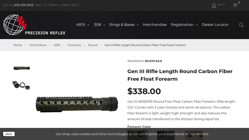 Gen III Rifle Length Round Carbon Fiber Free Float Forearm