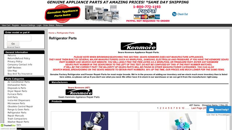 Genuine Factory Refrigerator Repair Parts