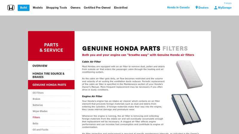 Genuine Honda Parts Filters