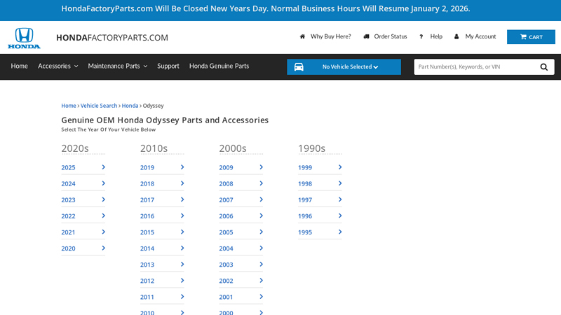 Genuine OEM Honda Odyssey Parts and Accessories