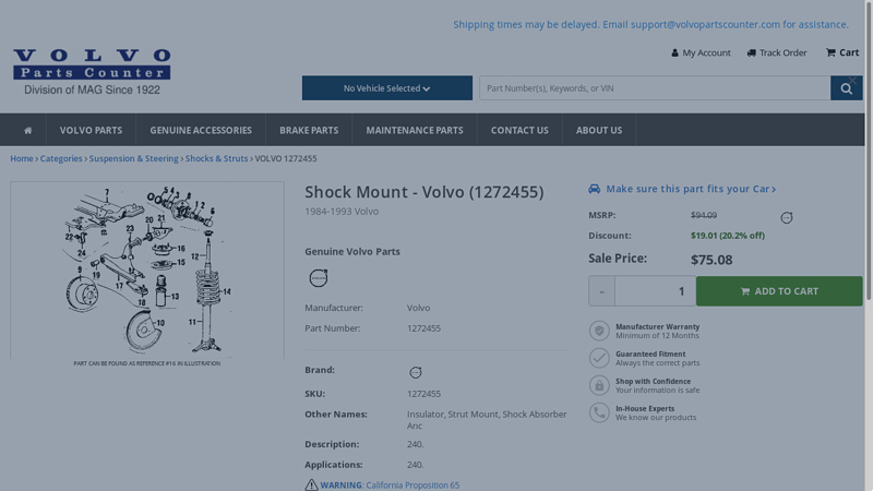 Genuine Shock Mount for 1984-1993 Volvo