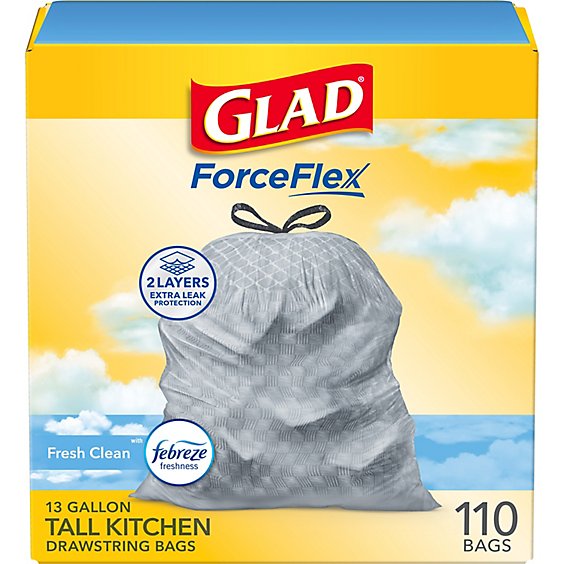 Glad ForceFlex Tall Kitchen Drawstring Trash Bags, 13 Gallon, 24