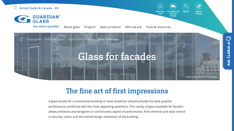 Glass facade for buildings