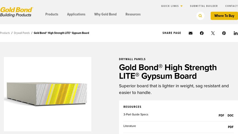 Gold Bond® High Strength LITE® Gypsum Board
