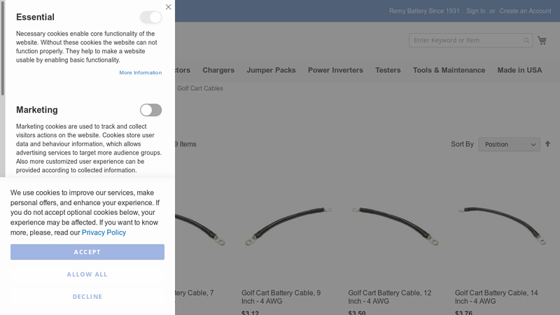 Golf Cart Battery Cables
