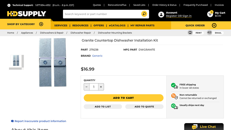 Granite Countertop Dishwasher Installation Kit