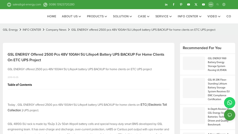 Gsl Energy Offered 2500 Pcs 48v 100ah 5u Lifepo4 Battery Ups ...