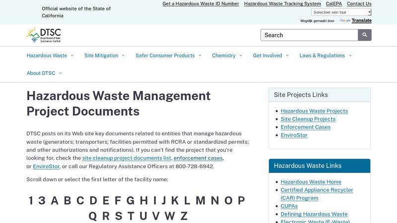 Hazardous Waste Management Project Documents
