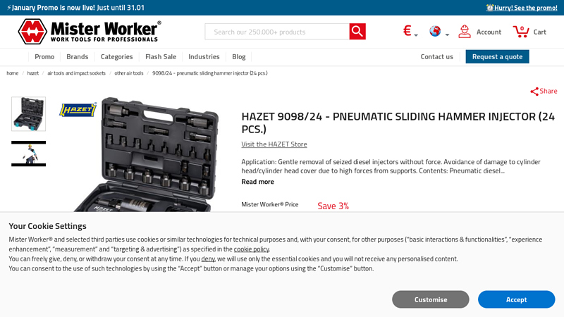 HAZET 9098/24 Pneumatic sliding hammer injector (24 pcs.)