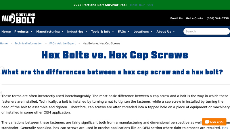 Hex Bolts vs. Hex Cap Screws
