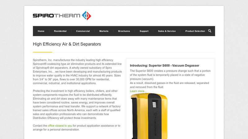 High Efficiency Air & Dirt Separators