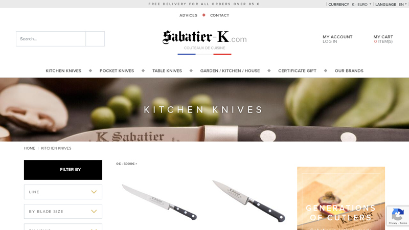 High end professional kitchen knives