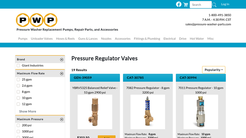 High Pressure Regulator Valves