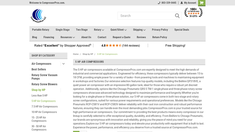 High Quality 5 HP Air Compressors For Sale