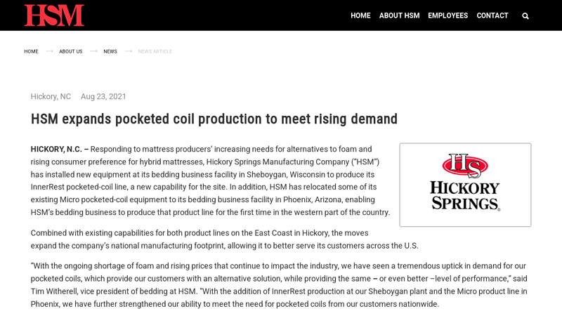 HSM expands pocketed coil production to meet rising demand