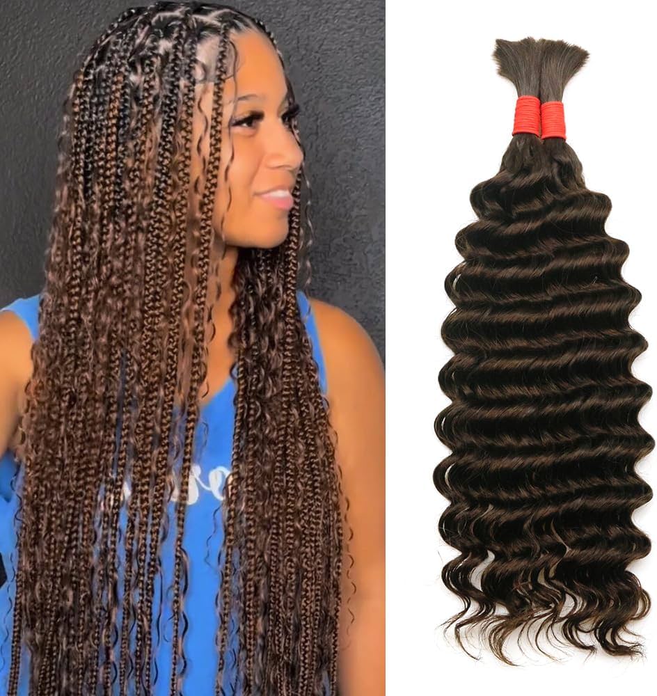 Human Braiding Hair 20 Inch 5 Bundles Deep Wave Bulk Human ...