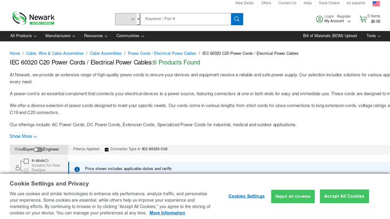 IEC 60320 C20 Power Cords / Electrical Power Cables