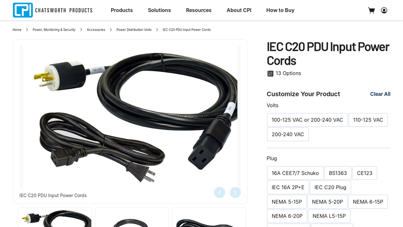 IEC C20 PDU Input Power Cords