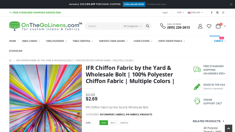 IFR Chiffon Fabric by the Yard & Wholesale Bolt