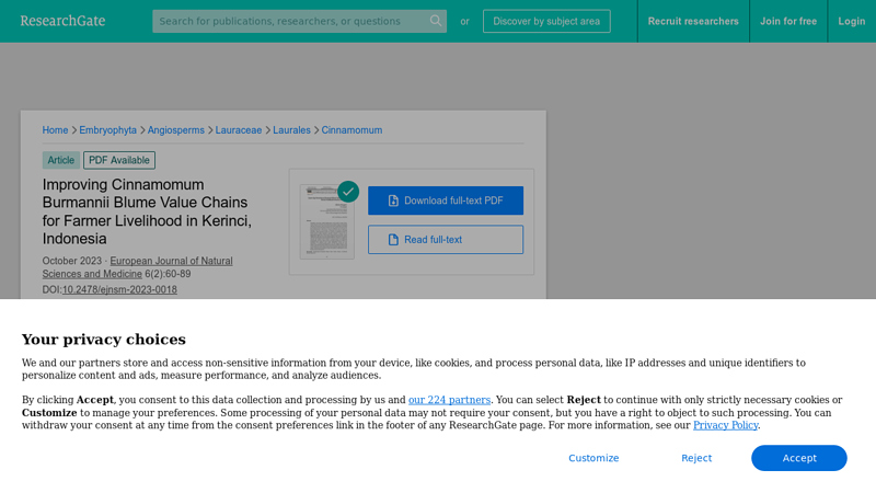 Improving Cinnamomum Burmannii Blume Value Chains for Farmer ...