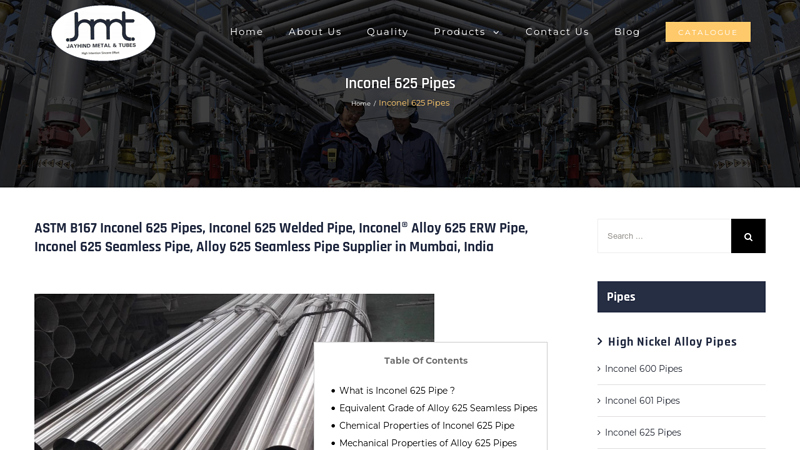 Inconel 625 Seamless Pipes Manufacturer, Supplier in Mumbai, India