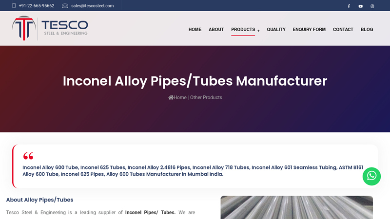 Inconel Alloy Pipes/Tubes Manufacturer