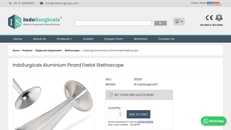 IndoSurgicals Aluminium Pinard Foetal Stethoscope