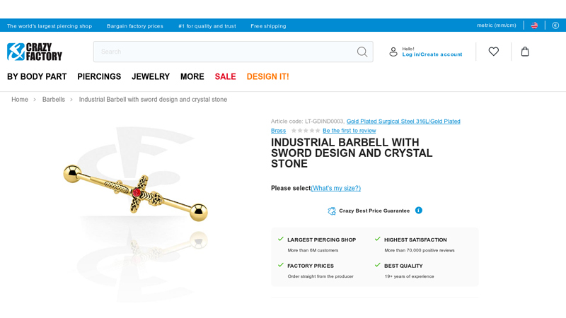 Industrial Barbell with sword design and crystal stone