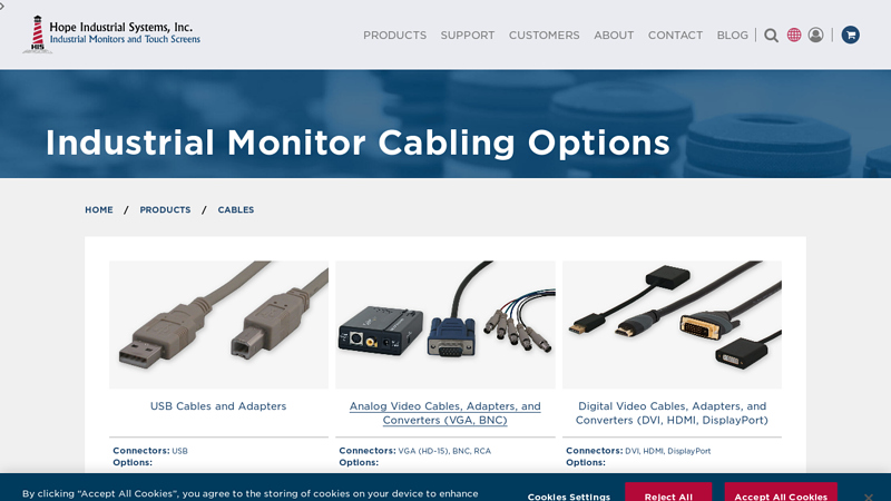 Industrial Monitor Cables, Adapters, and Extenders