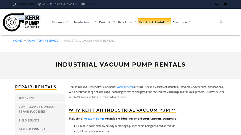 Industrial Vacuum Pump Rentals