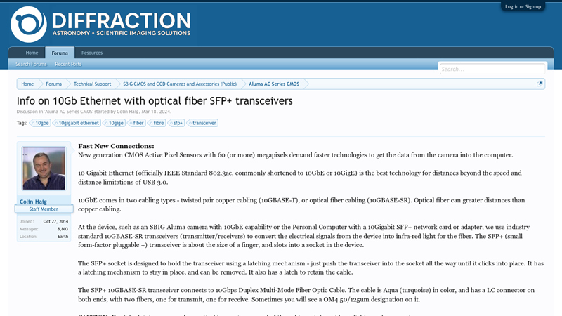 Info on 10Gb Ethernet with optical fiber SFP+ transceivers