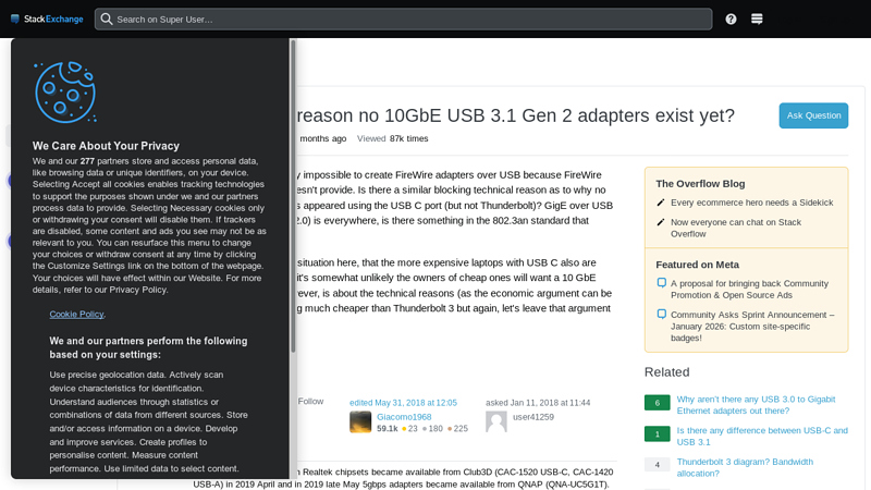 Is there a technical reason no 10GbE USB 3.1 Gen 2 adapters exist ...