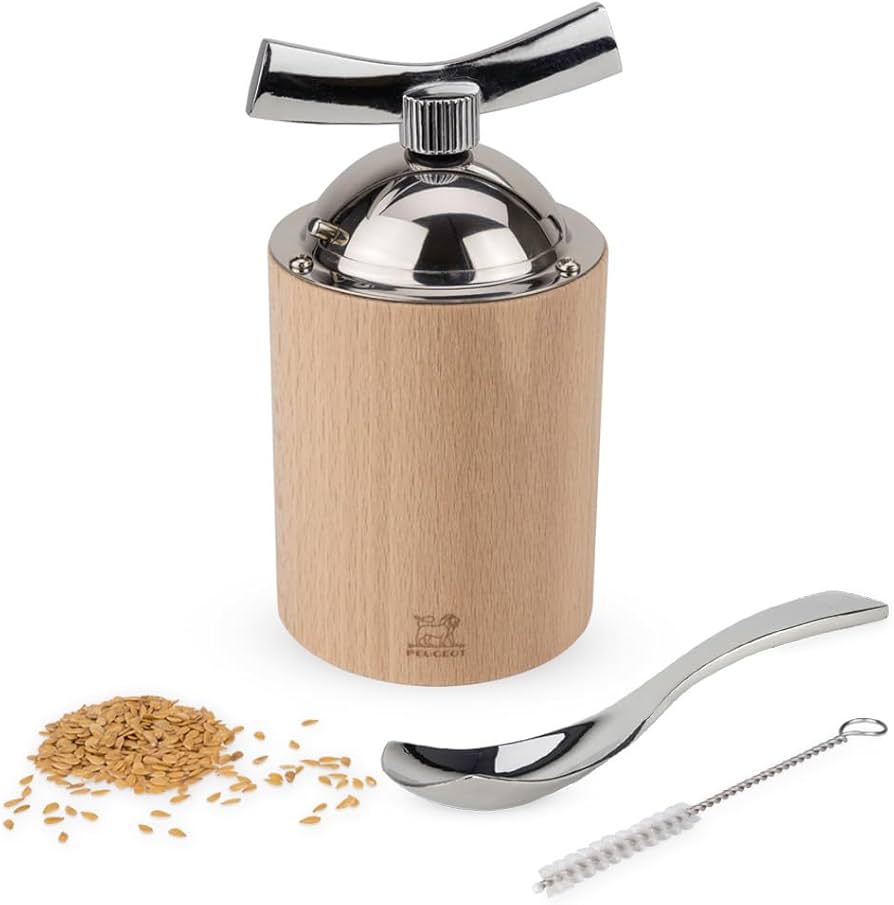 Isen Manual flax seed mill in wood and stainless steel natural 13 cm