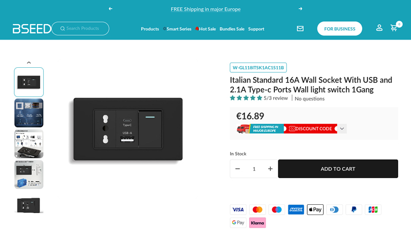 Italian Standard 16A Wall Socket With USB and 2.1A Type