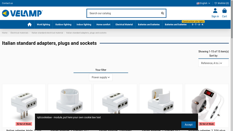 Italian standard adapters, plugs and sockets