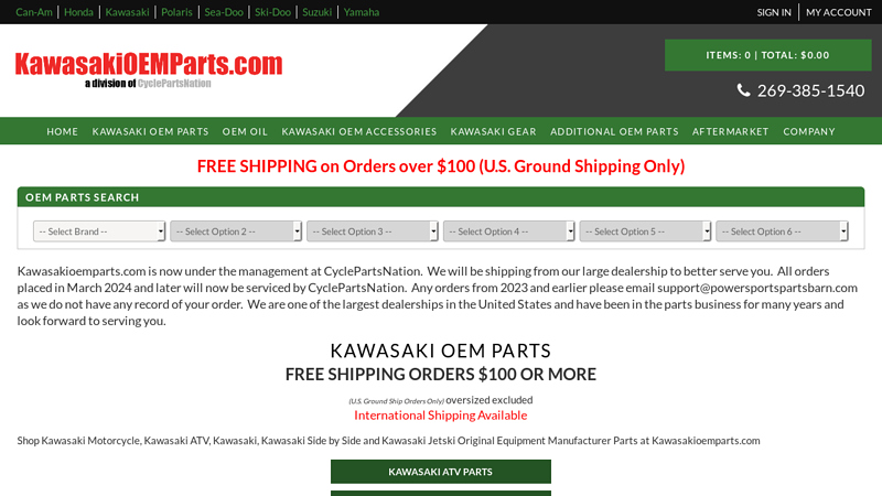 Kawasaki OEM Parts Free Shipping in US Motorcycle
