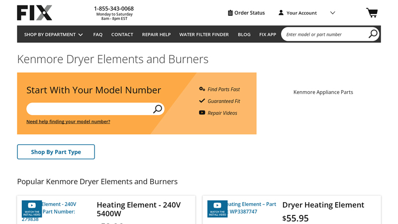 Kenmore Dryer Elements and Burners