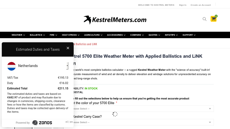 Kestrel 5700 Elite Weather Meter with Applied Ballistics and LiNK