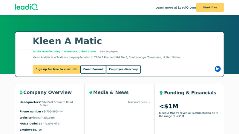 Kleen A Matic Company Overview, Contact Details & Competitors ...