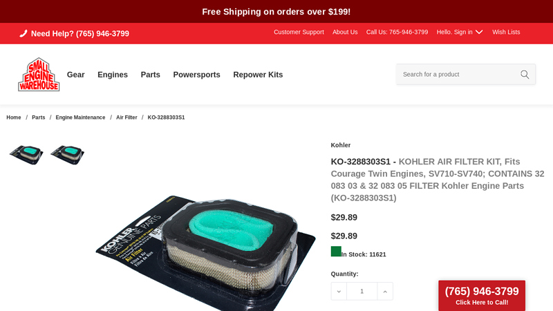 KOHLER AIR FILTER KIT, fits Courage twin engines, SV710