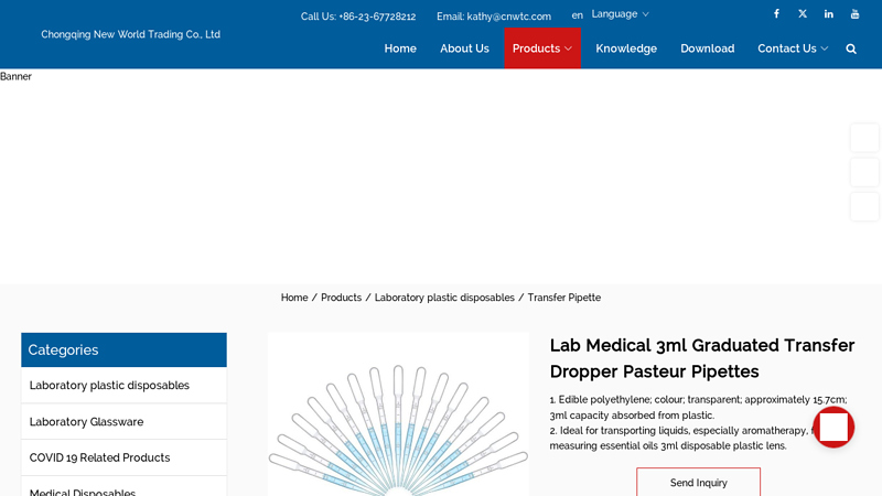 Lab Medical 3ml Graduated Transfer Dropper Pasteur Pipettes