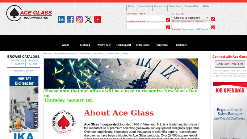 Laboratory Glassware & Scientific Equipment from Ace Glass, Inc.