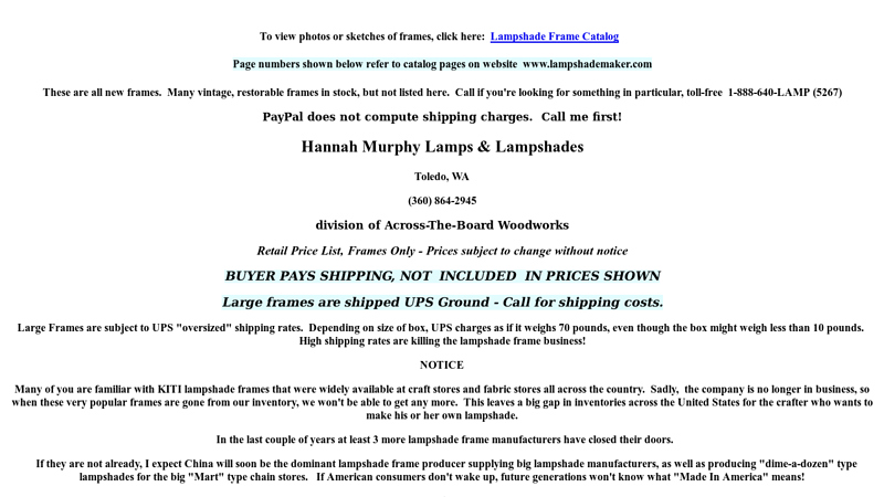 Lampshade Frame Price List