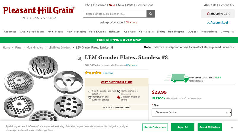 LEM Grinder Plates, Stainless #8