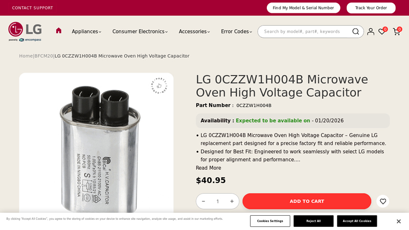 LG 0CZZW1H004B Microwave Oven High Voltage Capacitor