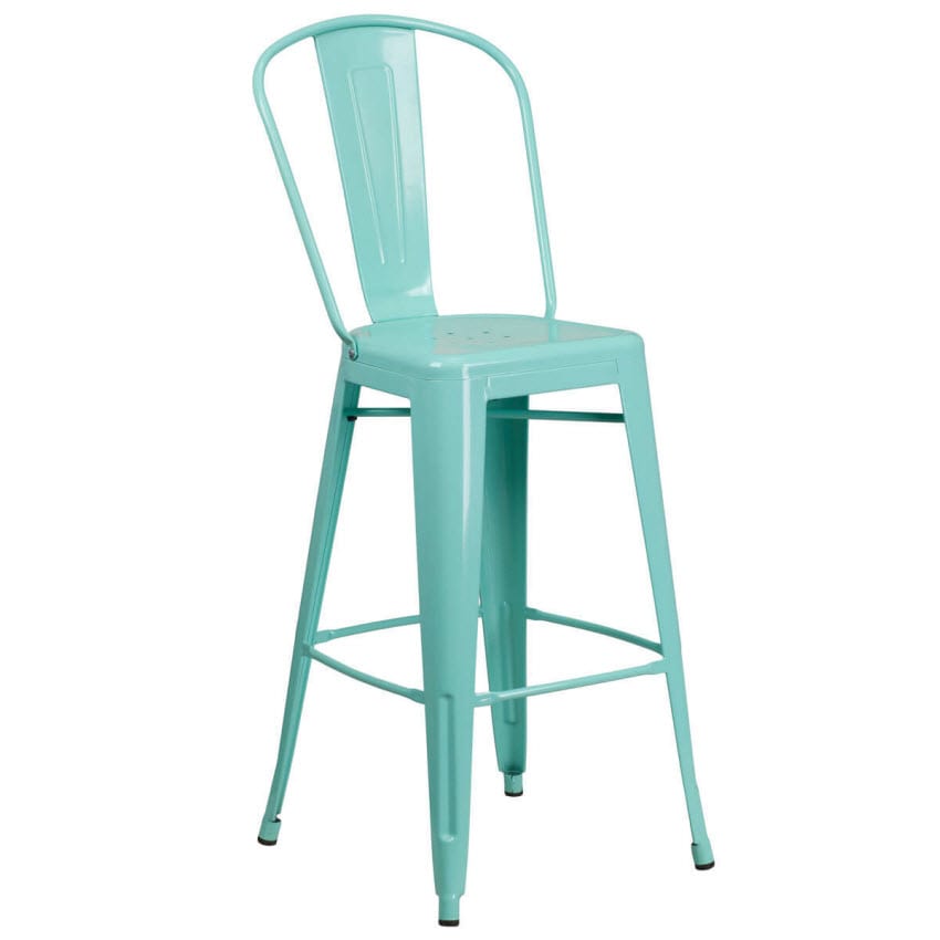 Light Blue Bistro Style Metal Bar Stool