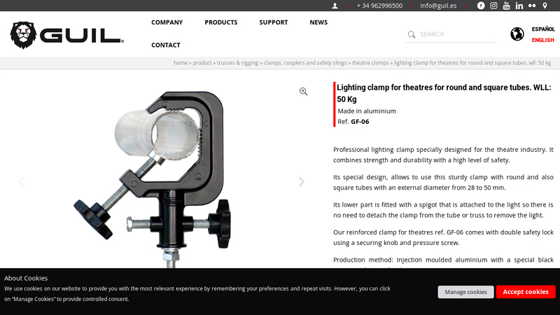 Lighting clamp for theatres for round and square tubes. WLL